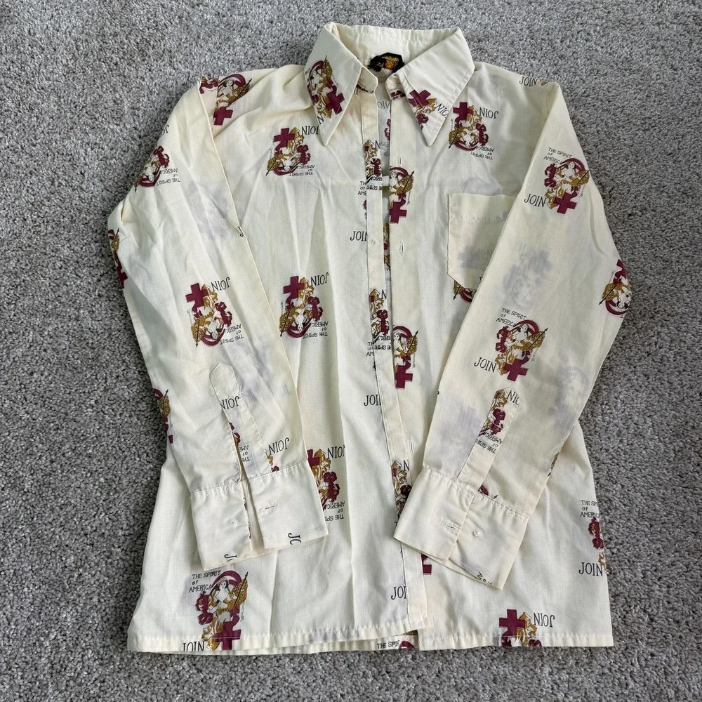 Vintage 70s 80s Belvedere Shirt Mens M White Patriotic Long Sleeve Button Up